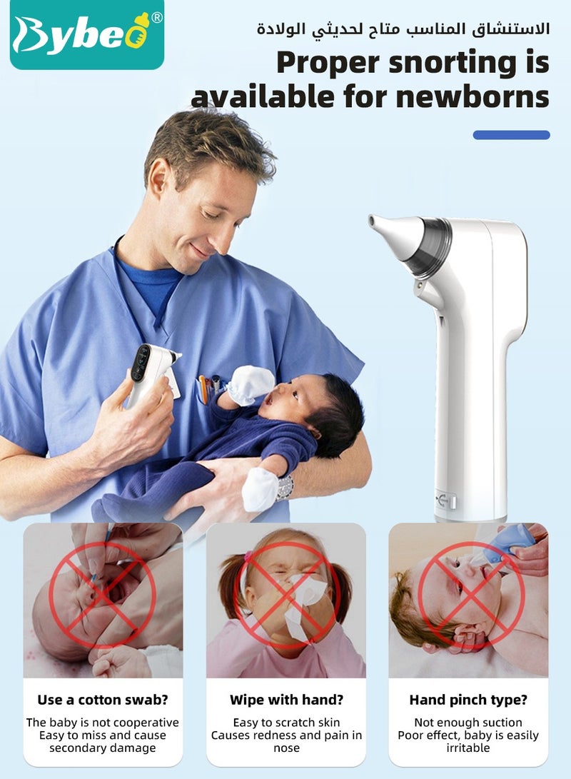 Baby Nasal Aspirator, Electric Nose Aspirator for Toddler, Waterproof Babies Noses Cleaners, Automatic Nose's Cleaner with 4 Silicone Tips, Adjustable Suction Level, Light Soothing Function