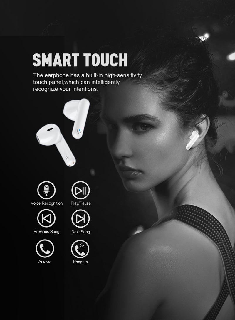 BETMI - True Wireless Earbuds - In-Ear Bluetooth5.3 Headphones, IPX5 Waterproof TWS With Dual Mic For Sport, Light-Weight Earphones For Android iOS/iPhone - White