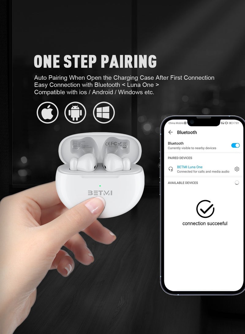 BETMI - True Wireless Earbuds - In-Ear Bluetooth5.3 Headphones, IPX5 Waterproof TWS With Dual Mic For Sport, Light-Weight Earphones For Android iOS/iPhone - White