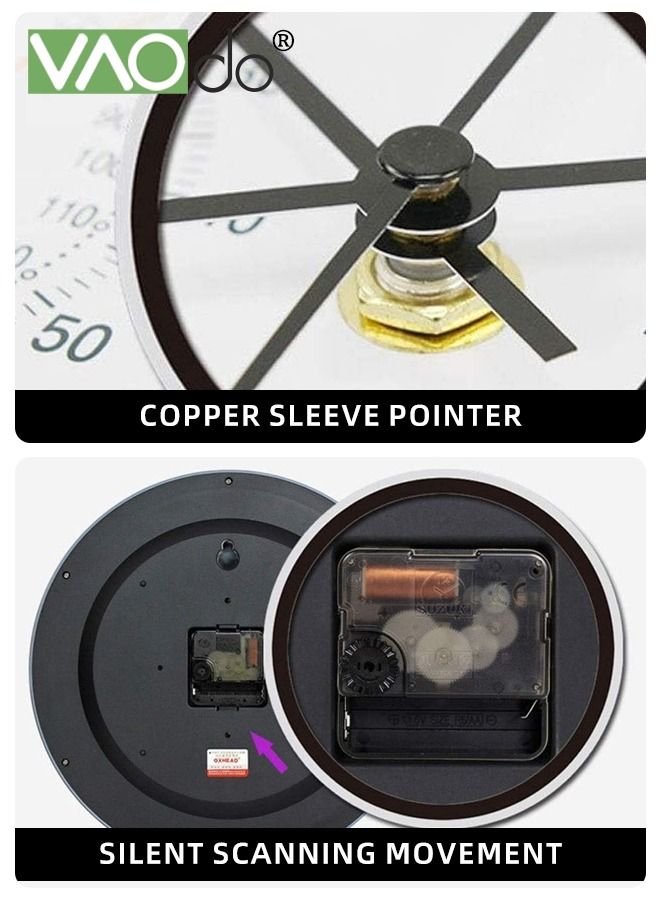 12 Inch Wall Clock Sweep Silent Movement Accurate Clocks with Temperature & Humidity Decorative for Kitchen Living Room Bedroom Office School Classroom