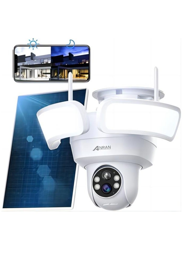 ANRAN Floodlight Security Camera Wireless Outdoor with 360° View Pan/Tilt, 2K Solar Powered WiFi Camera, IP65 Smart Lighting Cam, Color Night Vision, 120dB Siren, Two Way Audio, PIR Motion Detection