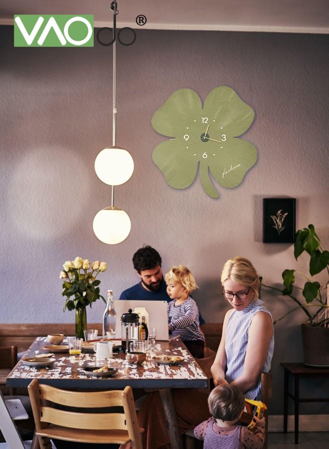 Four Leaf Clover Wall Clock Silent Non Ticking Clock Creative Clock Quartz Clock Battery Powered Decorative Home Living Room School Office 40*40 CM