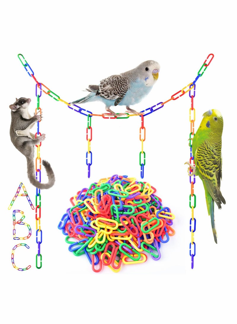 Plastic Chain Links for Birds, 200PCS Mix Color Rainbow DIY C-Clips Chains Hooks Swing Climbing Cage Toys