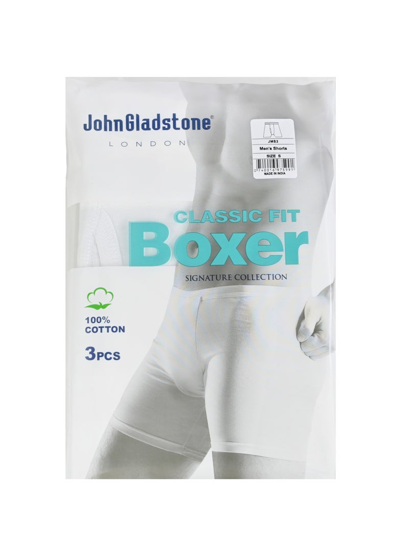 John Gladstone Cotton Rib Classic Fit Boxer - Pack Of 3 White