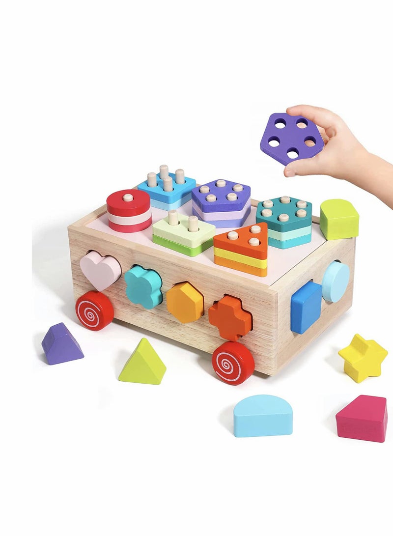 Montessori Activity Cube Toys for 1-3 Years Old Toddlers, Wooden Toys for Boy Girl, Educational Learning Gifts for Baby