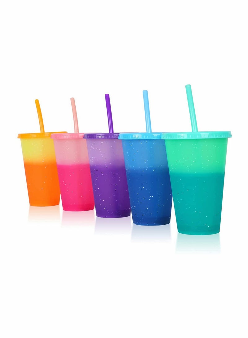 Color Changing Plastic Tumblers with Lids and Straws（5 Pcs）