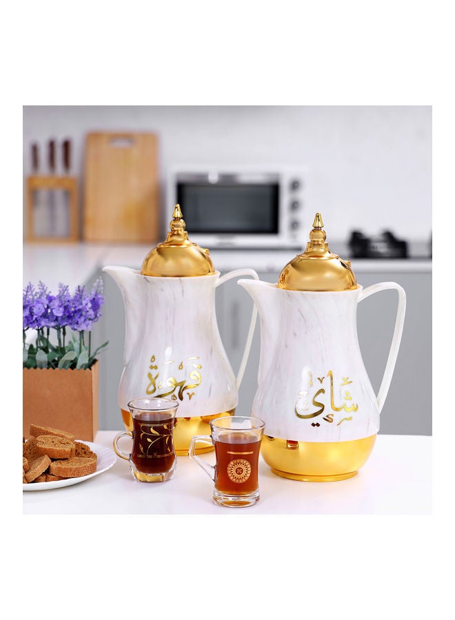 Royalford Double Wall 1 L+1 L 2 Pieces Marble Tea & Cawa Set | RF9413 Multicolour 31cm