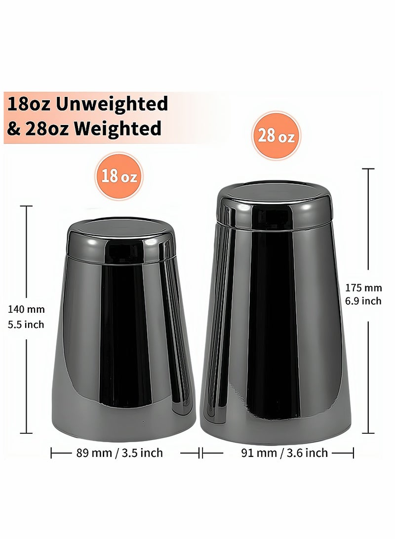 Black Boston Cocktail Shaker 2 Piece 18oz Unweighted and 28oz WeightedProfessional Shaker Bar Set for Professional Bartenders and Home Cocktail Lover Bartending Essential Tools