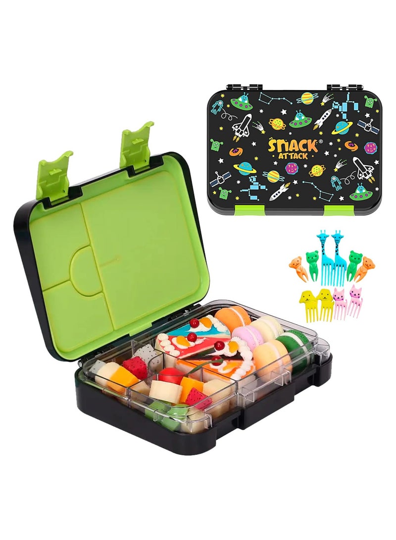 Snack Attack TM Bento Lunch Box for kids Space Midnight Black Color for Kids| 4/6 Convertible Compar