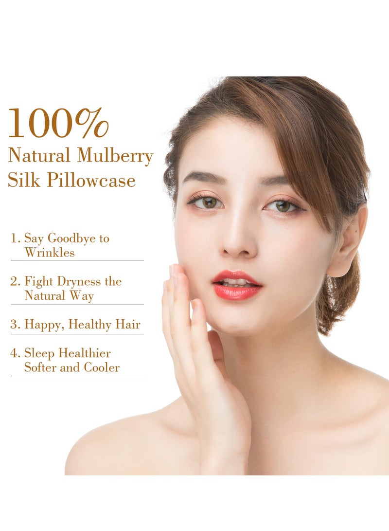 Natural Mulberry Silk Pillowcase, Soft Smooth Cooling Premium Grade Silk Pillow Covers, for Hair and Skin Health, Standard Size 50 x 75 cm Silk Pillowcase, for Sleeping (2 Pcs Grey)