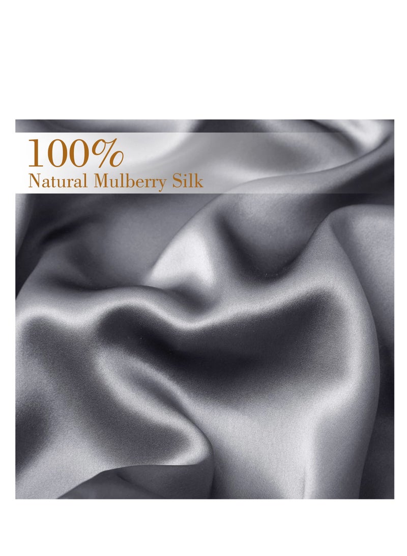 Natural Mulberry Silk Pillowcase, Soft Smooth Cooling Premium Grade Silk Pillow Covers, for Hair and Skin Health, Standard Size 50 x 75 cm Silk Pillowcase, for Sleeping (2 Pcs Grey)