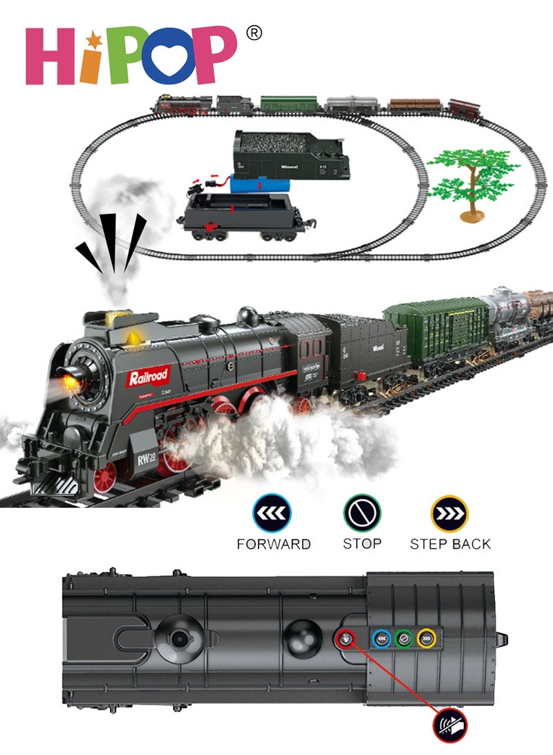 Steam Train Toy Set for Kids,Electric Train Toy with Musical lighting,Simulation Track,Locomotive,Carriages,Trees,Electric Assembly Toy Rail Car