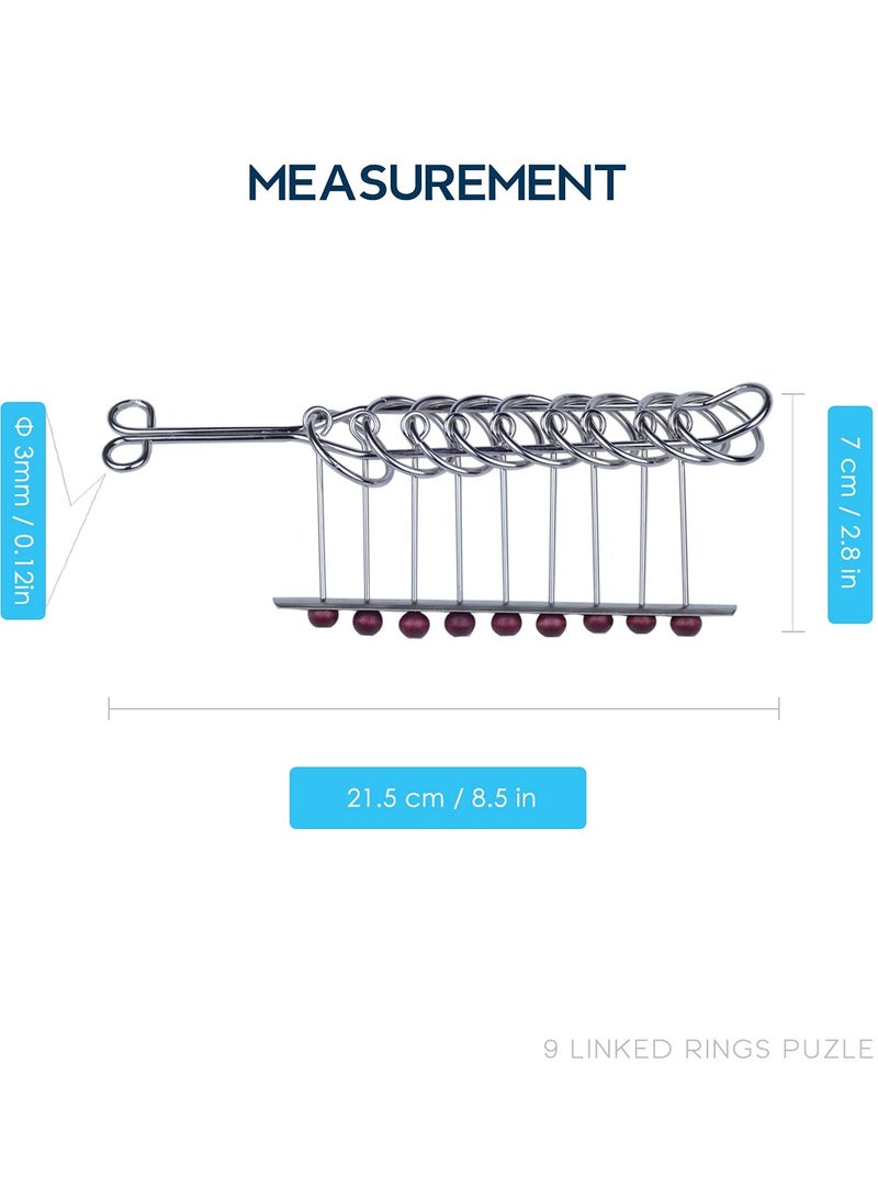 9 Linked Rings Metal Puzzle, Traditional Brain Teasers Mind Game for Adults and Kids, Classical Handheld IQ Trick Toy, Perfect Gift, Suitable for Anyone