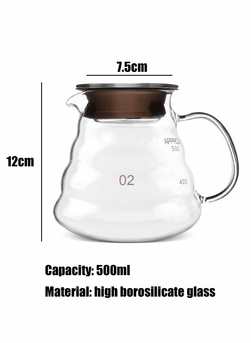 Glass Coffee Kettle, Thickened Heat Resistant Glass, Glass Hand Coffee Pot, Cloud Pot Filter Cup Filter Sharing Pot Household Coffee Pot, Coffee Pitcher (500ML)