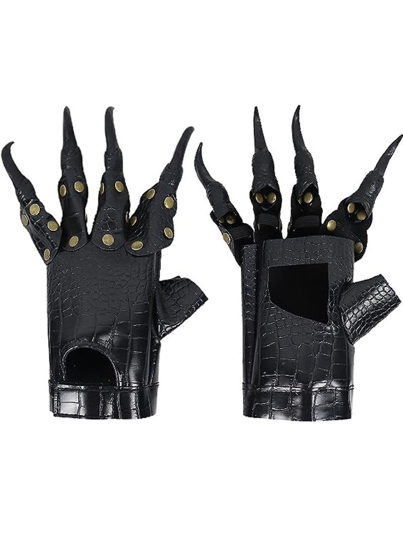 Brain Giggles Black Leather Gloves Costume Claw Gloves with Nails for Adult Accessories for Dress-up and Cosplay Ghost Witch Devil Paw Gloves