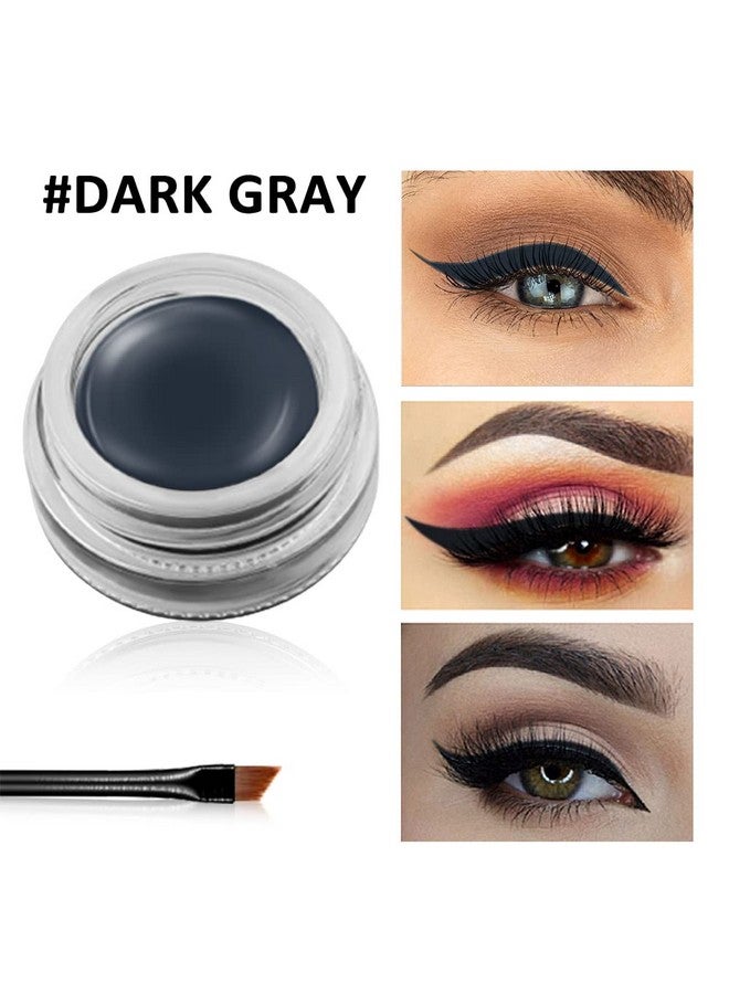 Gel Eyeliner Waterproof Long Lasting Cream Eyeliner Gel High Intensity Pigments Smudge Proof Eye Liner Makeup Eyeshadow Primer Eyeliner With 2Pcs Eyeliner Brushes 08Dark Gray