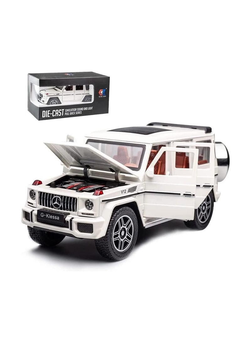 1:24 Scale Mercedes Benz V12 G63 AMG Diecast Model Cars Zinc Alloy Pull Back Toy car with Sound and Light for Kids Boy Girl Gift White Car