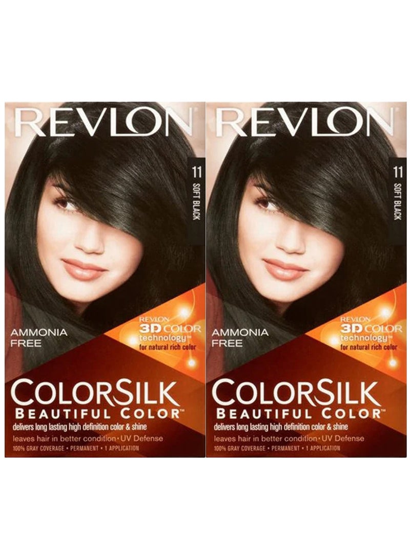 3D Beautiful Permanent Hair ColorSilk 11 Soft Black 2 Pack
