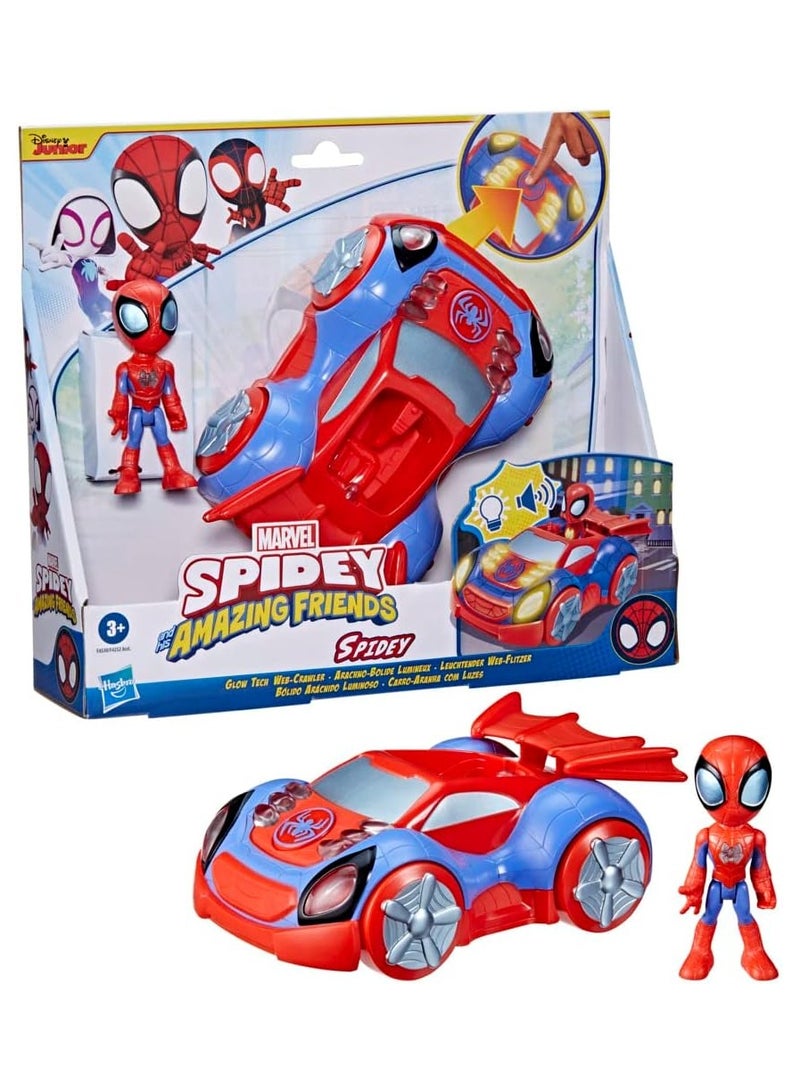 Marvel Spidey and His Amazing Friends Glow Tech Web-Crawler Vehicle, Preschool Toy with Lights, Sounds, Spidey Action Figure, Ages 3 and Up