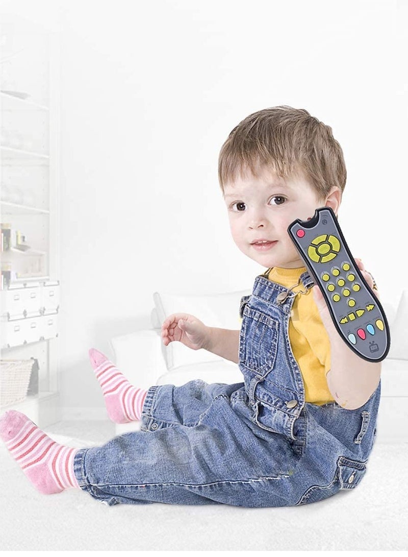 Musical TV Remote Control Toy with Light and Sounds, Language Development Toy from Number 0-9 in English, French, Spainsh