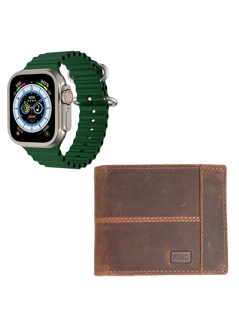 FEND FD66 49mm hd display smart watch with 2 pair strap and genuine leather men's wallet Combo