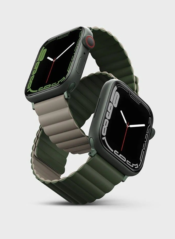 Revix Reversible Magnetic Silicone Strap For Apple Watch 42 44 45 49Mm Green/Taupe