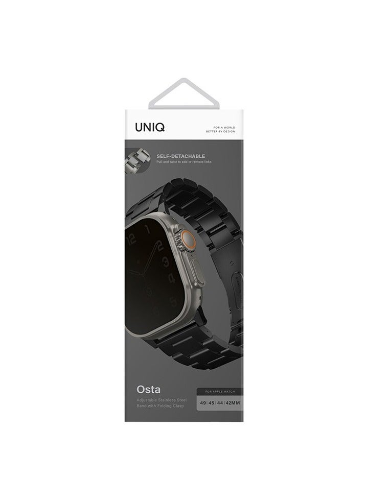 Osta Stainless Steel Strap With Steel Self-Adjustable Links For Apple Watch 4/ 5/ 6/ 7/ 8/ SE/ ULTRA (42/ 44/ 45/ 49MM) - Midnight Black