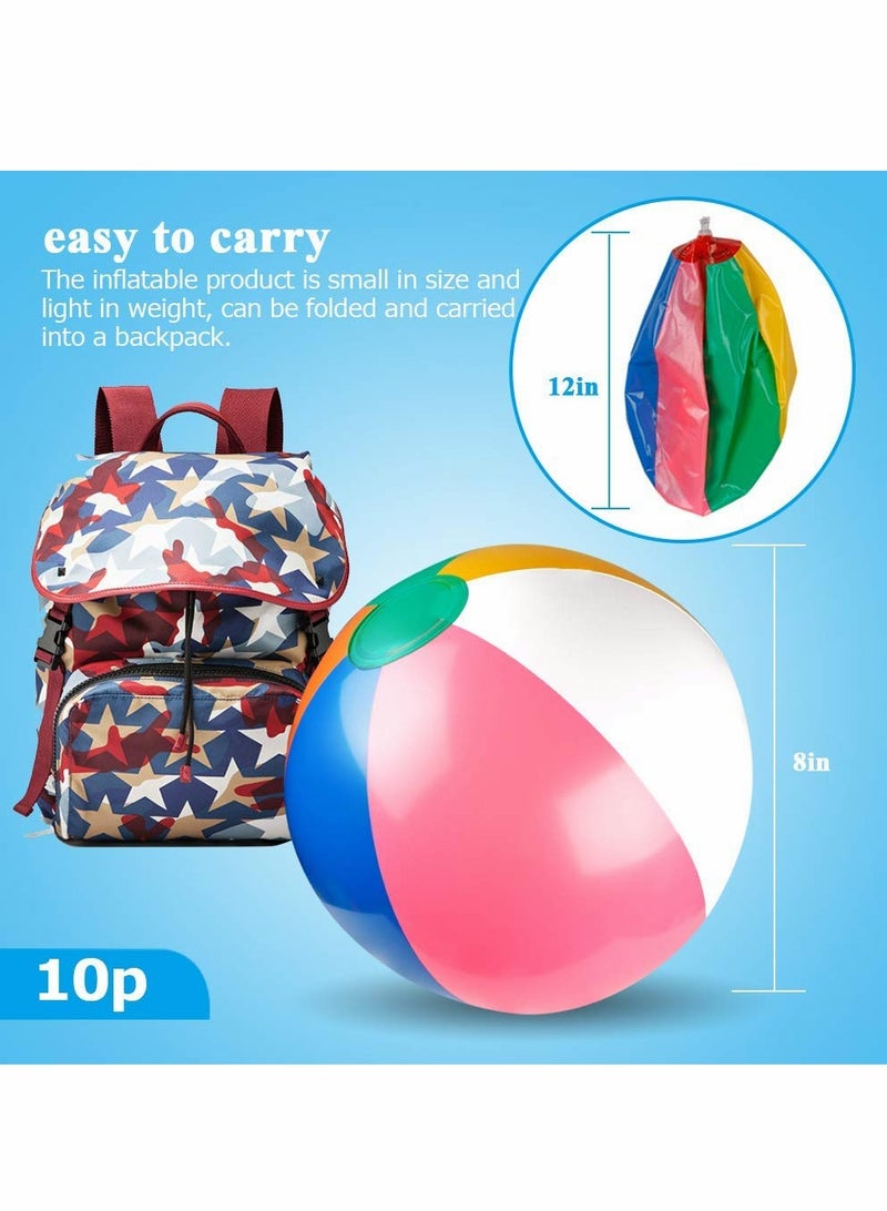 Inflatable Beach Ball, 10 PCS Classic Rainbow Color Beachball, Summer Water Toy, Birthday Pool Party Favors Fun Play Beachball Game  for Kid Boys Girls 8 to 12 Inches from Inflated to Deflated