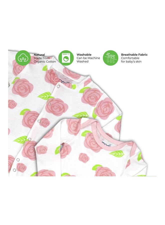 Organic Baby 3 In 1 Gift Set Romper Body Suit Jogger For 0-3 Months - Rose Print