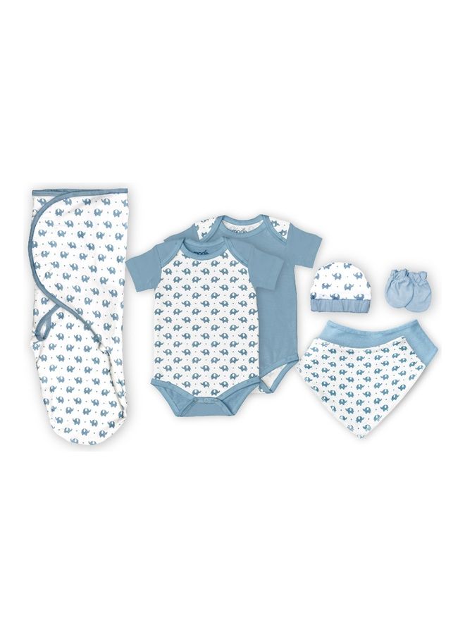 Organic Baby Gift Set Of 7 Rompers-Swaddle-Bibs-Hat-Mitten Set For 3-6 Months