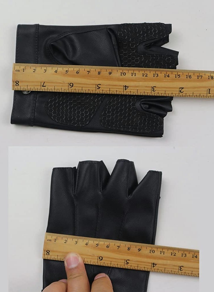 Fingerless Driving PU Leather Gloves Outdoor Sport Faux Half Finger with Anti-Slip Layer Glove for Men Women