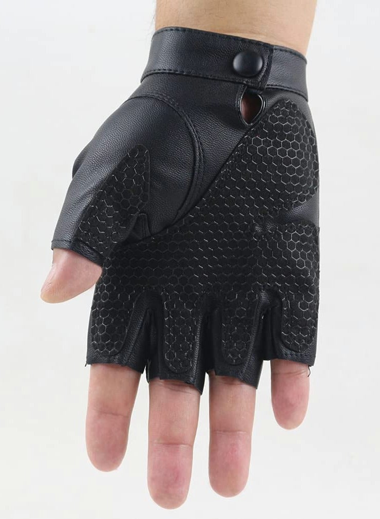 Fingerless Driving PU Leather Gloves Outdoor Sport Faux Half Finger with Anti-Slip Layer Glove for Men Women