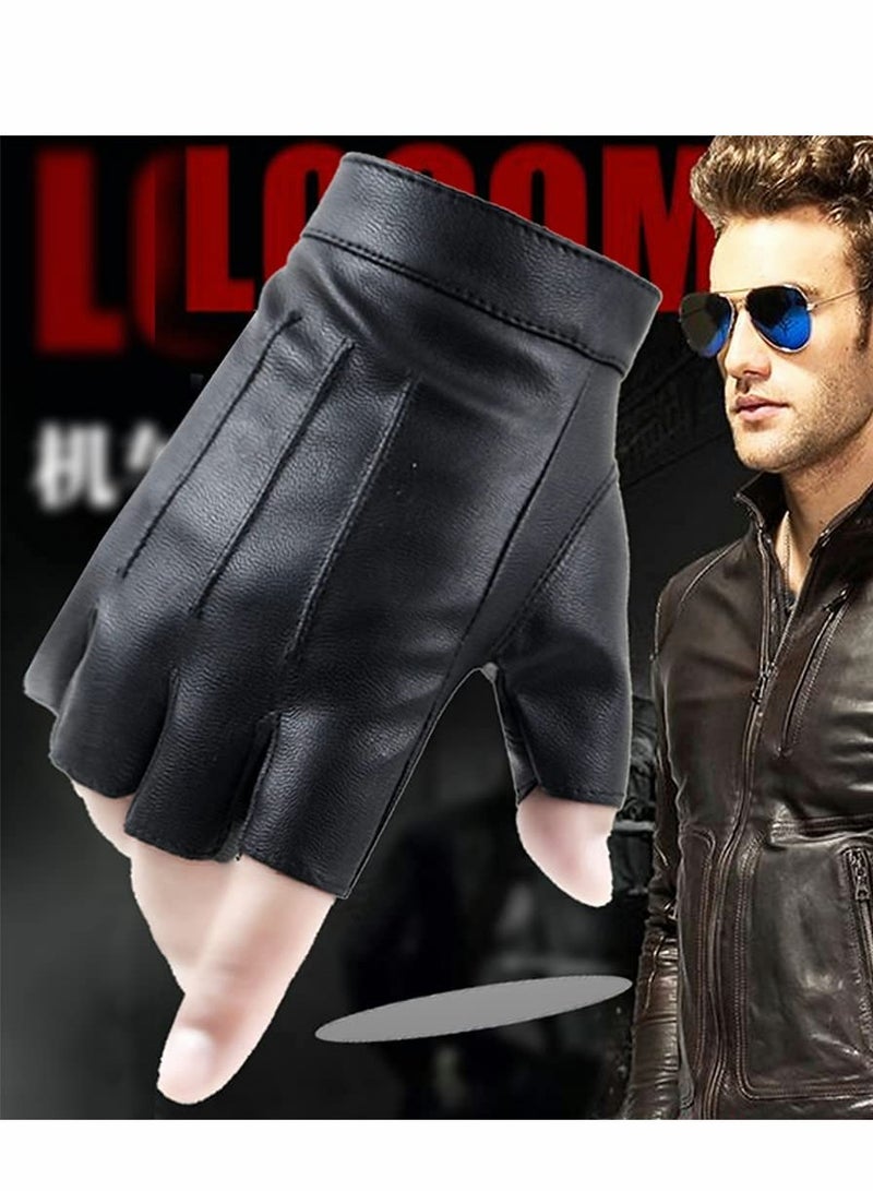 Fingerless Driving PU Leather Gloves Outdoor Sport Faux Half Finger with Anti-Slip Layer Glove for Men Women