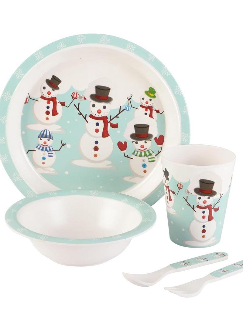 Voidrop Melamine Baby Set-Baby Dinnerware-Children's Dinnerware Set Includes Plate Bowl Glass Spoon and Fork Non-BPA Made of Durable Material And Perfect For Kids Snow Man Set Of 5