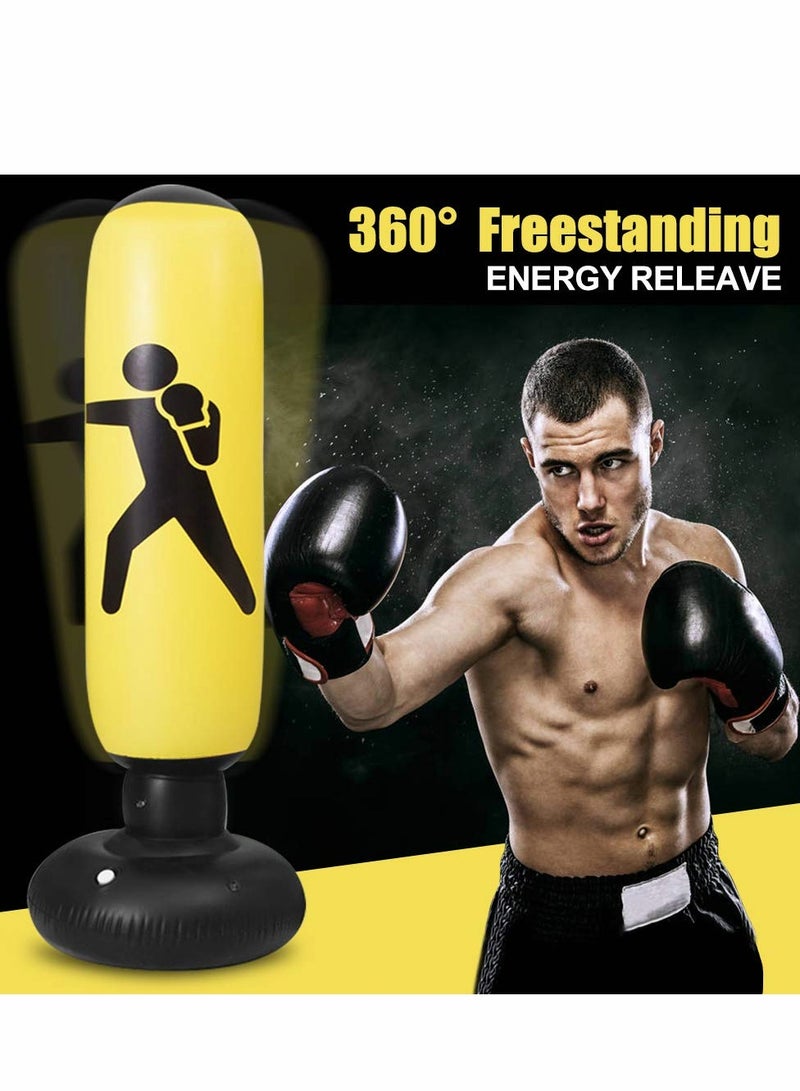 Punching Bag for Kidsand Adults with Stand, Inflatable Boxing 63”Freestanding Karate, Home Practice Immediate Bounce-Back to Release Stress