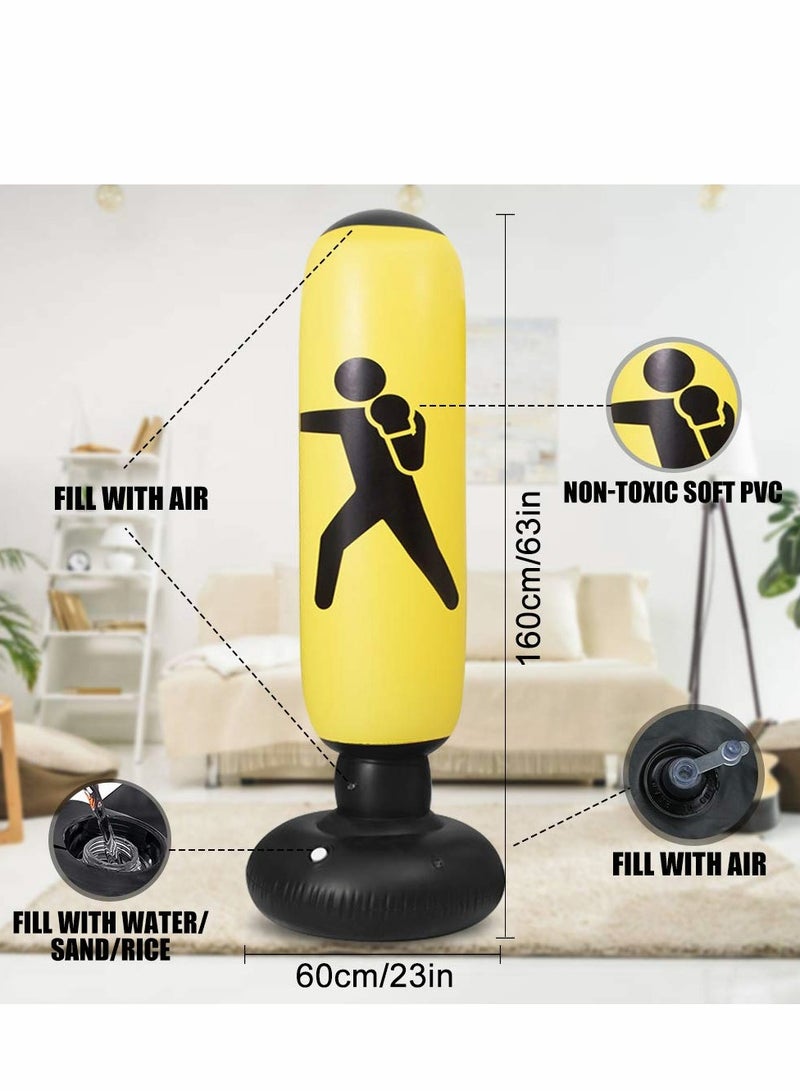 Punching Bag for Kidsand Adults with Stand, Inflatable Boxing 63”Freestanding Karate, Home Practice Immediate Bounce-Back to Release Stress