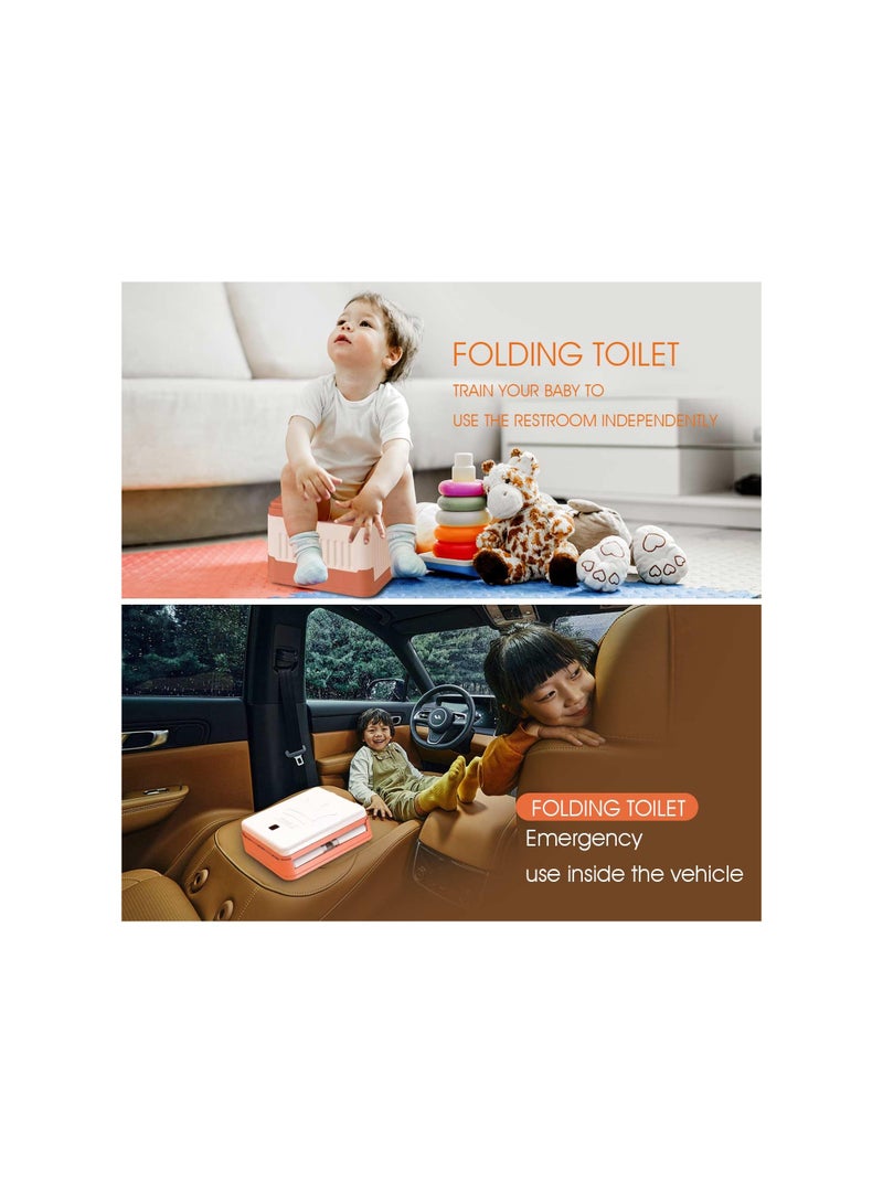 Foldable Potty, Portable Potty Seat for Toddler In Travel, Kids Training Toilet Seat, Moblie Toilet In Car, In Urgent Toilet, for Camping, Outdoor, Indoor(1 Storage Bag + 20 Garbage Bags)