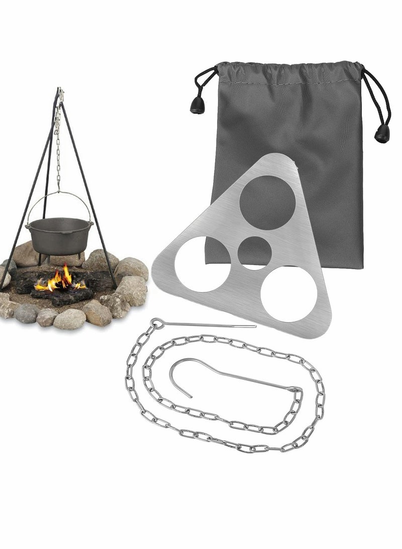 Camping Tripod Board,Turn Branches into Campfire Tripod, Stainless Steel Campfire Support Plate with Adjustable Chain for Hanging Cookware, Perfect Accessories for Outdoor Cooking