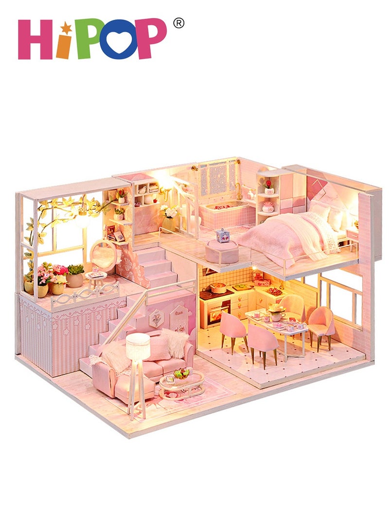 DIY House Toy,Dollhouse Kit Villa Model with Light,Mini DIY Doll House Accessories