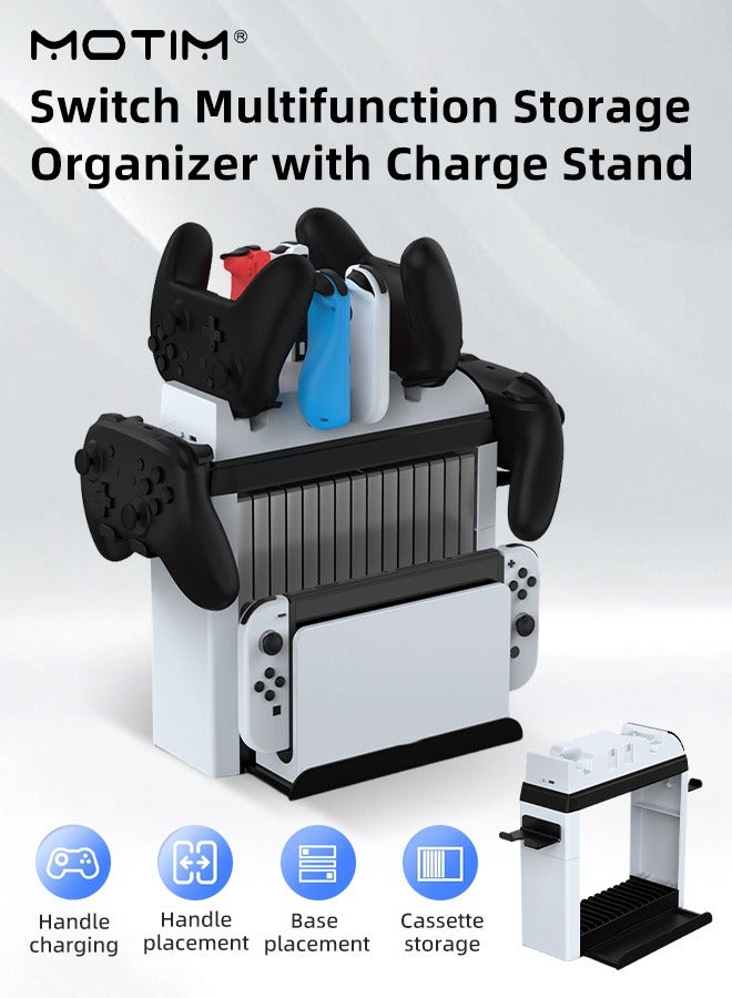 Switch Organizer with Controller Charging Dock, Controller Charger Station for Nintendo Switch & OLED Joycon, Pro Controller, Accessories Storage Tower Stand for Games, Pro Controller, TV Dock