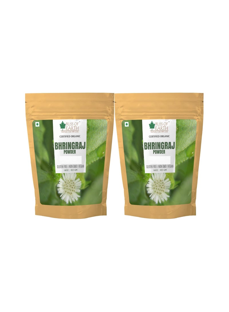 Bliss of Earth™ 100% Pure Natural Bhringraj Powder | 453GM | Great For Hair Pack of 2