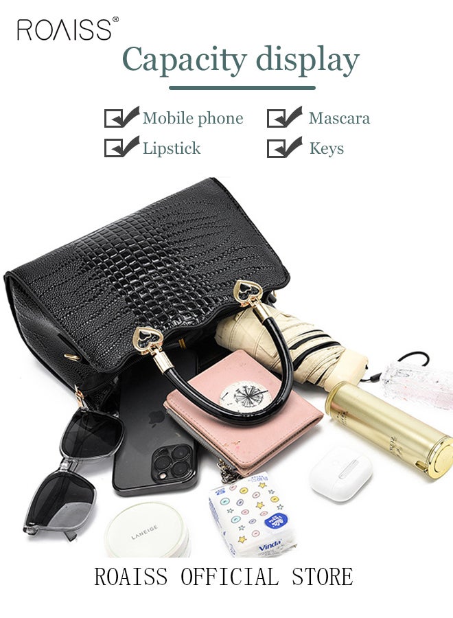 Women Shoulder Bag Fine PU Leather Smooth Zipper Large Capacity Multilayer Space Quality Inside Portable Waterproof Crossbody Handbag Tote Bag Black Multiple Carrying Methods