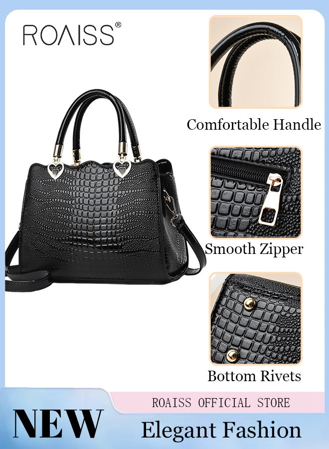 Women Shoulder Bag Fine PU Leather Smooth Zipper Large Capacity Multilayer Space Quality Inside Portable Waterproof Crossbody Handbag Tote Bag Black Multiple Carrying Methods