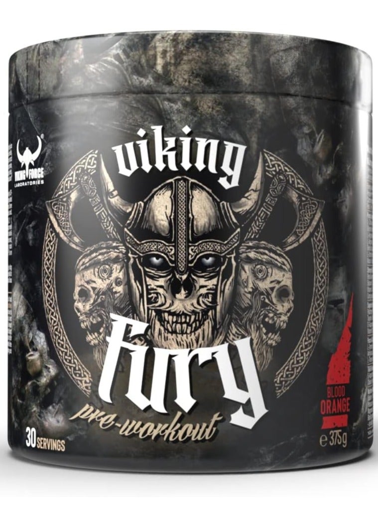 Viking Fury - Blood Orange Flavour Pre-workout energy booster, 375g pack, 30 servings