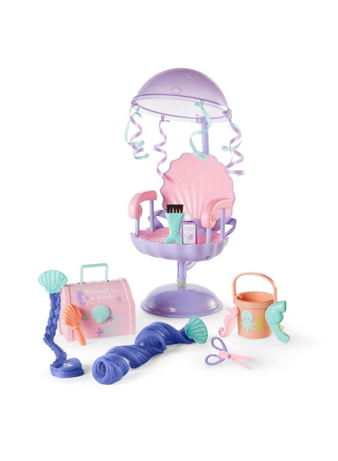 Welliewishers Seashell Salon Set For 14.5Inch Dolls With A Purple And Pink Shellshaped Salon Chair, Two 10Inch Clipon Hair Extensions, And Pink Treasure Chest For Ages 4+