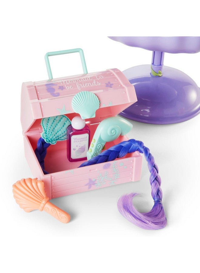 Welliewishers Seashell Salon Set For 14.5Inch Dolls With A Purple And Pink Shellshaped Salon Chair, Two 10Inch Clipon Hair Extensions, And Pink Treasure Chest For Ages 4+