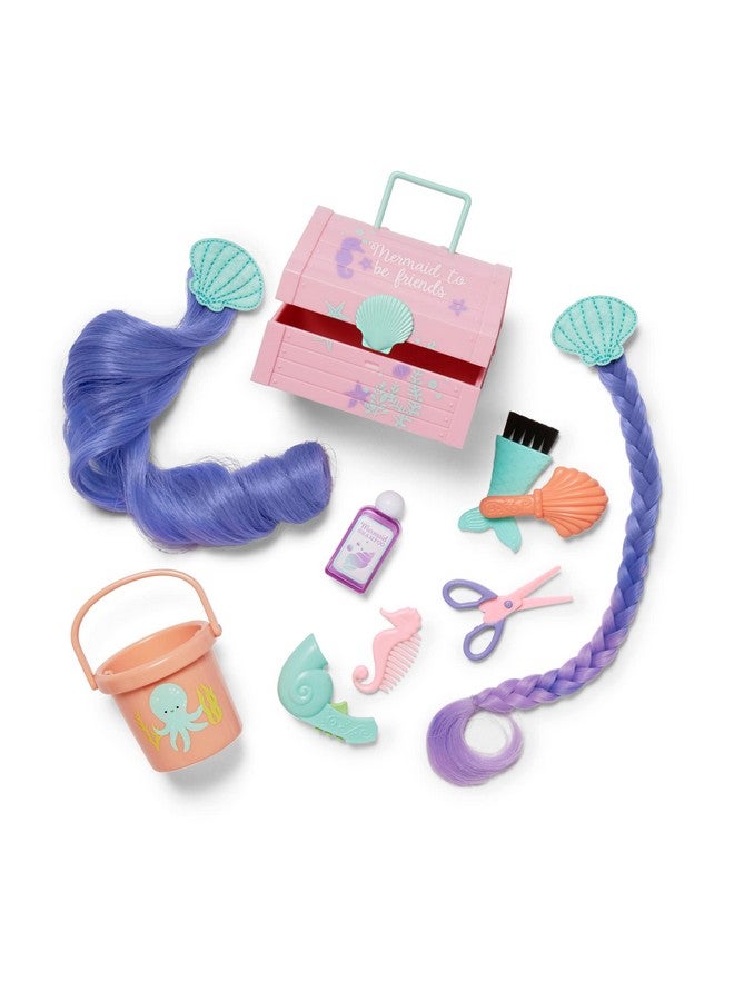 Welliewishers Seashell Salon Set For 14.5Inch Dolls With A Purple And Pink Shellshaped Salon Chair, Two 10Inch Clipon Hair Extensions, And Pink Treasure Chest For Ages 4+