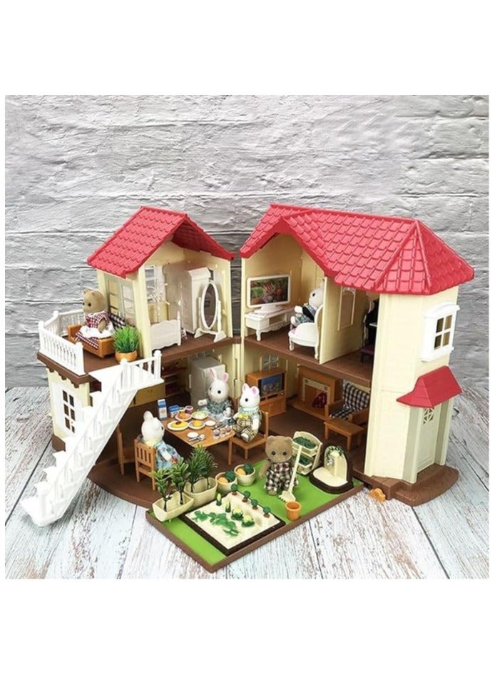 Forest Animal Family Children's Home Simulation Villa Set Castle Lighting Big House Toy Gift Box
