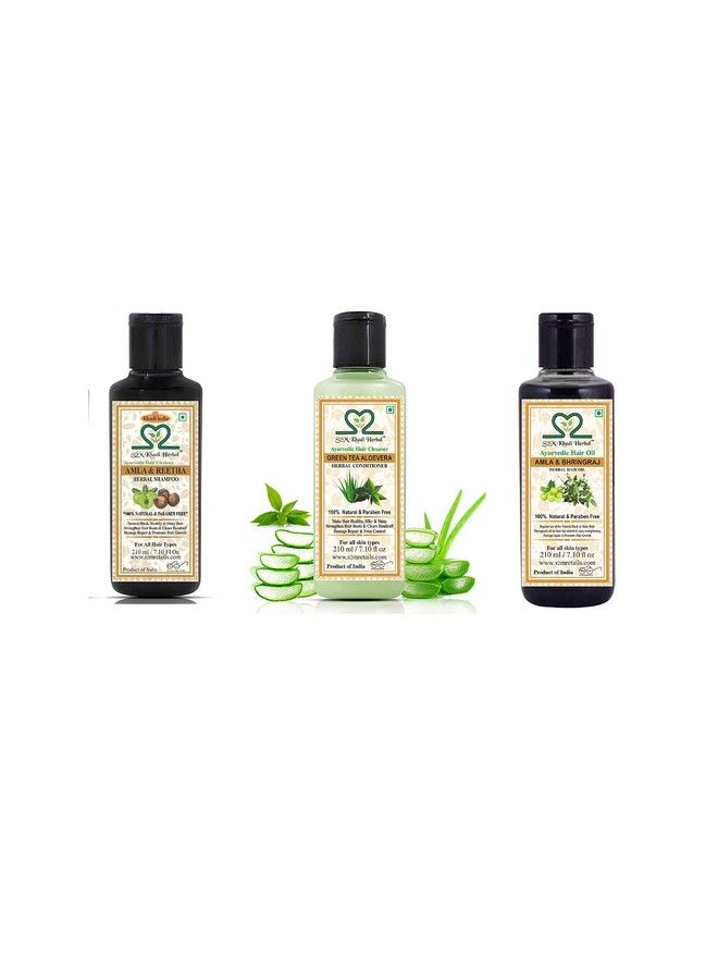 Ayurvedic Hair Care Kit Amla Reetha Shampoo + Amla Bhringraj Hair Oil + Green Tea & Aloevera Conditioner 210 Ml Each