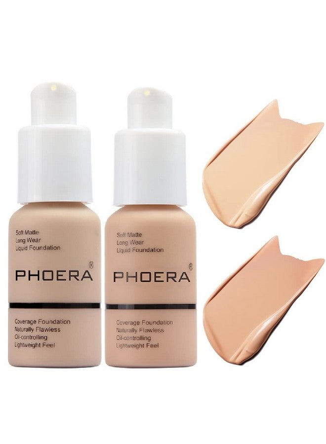 Foundation,Flawless Soft Matte Liquid Foundation 24Hr Oil Control Concealer Foundation Makeup。 (102 Nude And 103 Warm Peach)